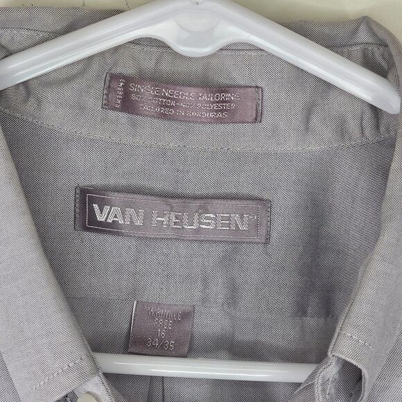 Van Heusen Grey Button-Down Long Sleeved Shirt 34/35 Wrinkle Free - Picture 6 of 12